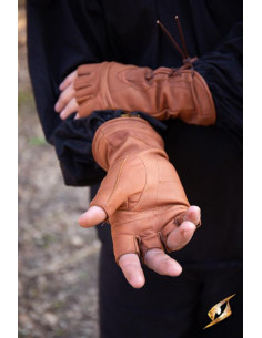 Gants fantaisie Pícaro en cuir marron clair 2