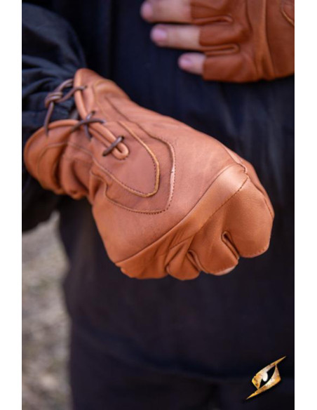 Gants fantaisie Pícaro en cuir marron...