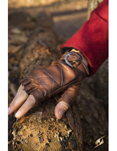 Gants celtiques en cuir marron, fermeture à boucle