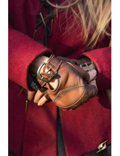 Gants celtiques en cuir marron, fermeture à boucle 2