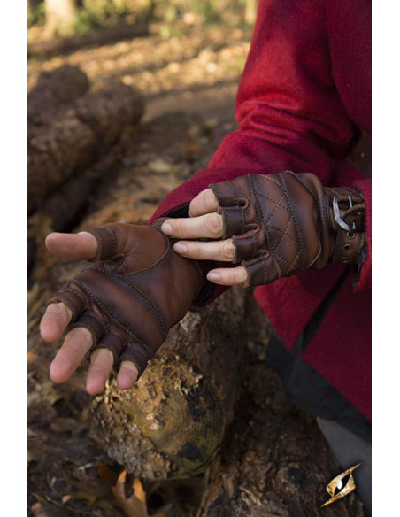 Gants celtiques en cuir marron,...