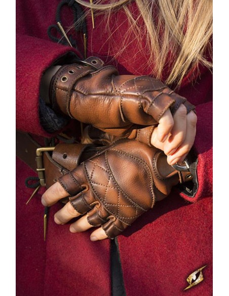 Gants celtiques en cuir marron,...