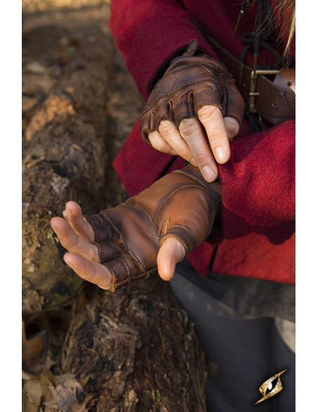Gants celtiques en cuir marron,...