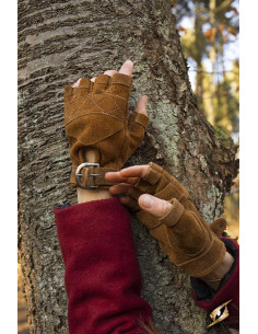 Gants celtiques en daim marron, fermeture à boucle