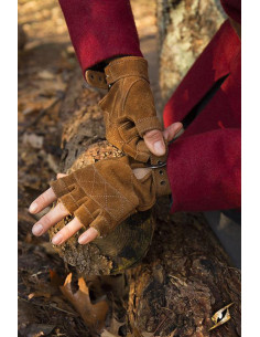 Gants celtiques en daim marron, fermeture à boucle 2