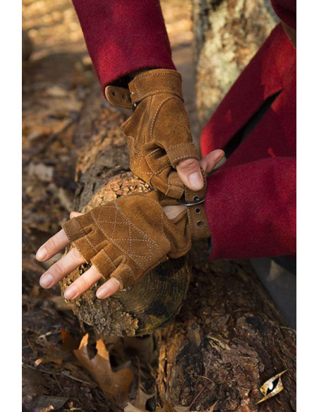Gants celtiques en daim marron,...