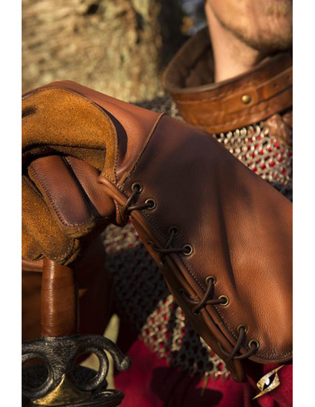 Gants médiévaux Falcon, cuir marron