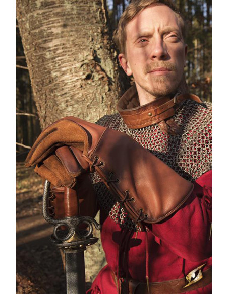Gants médiévaux Falcon, cuir marron
