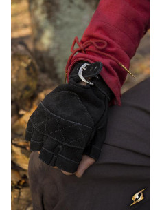 Gants celtiques en daim noir, fermeture à boucle