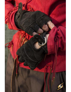 Gants celtiques en daim noir, fermeture à boucle 2