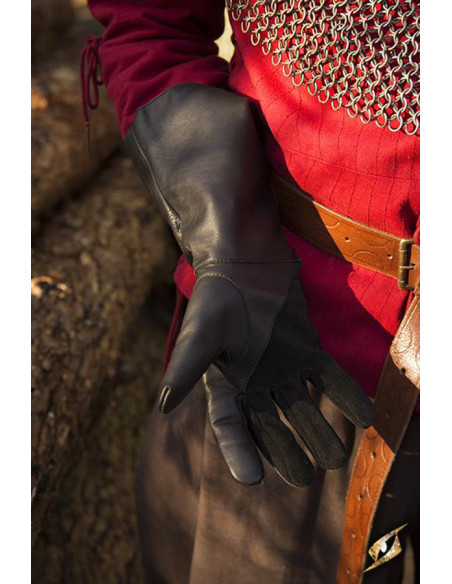 Gants médiévaux Falcon, cuir noir