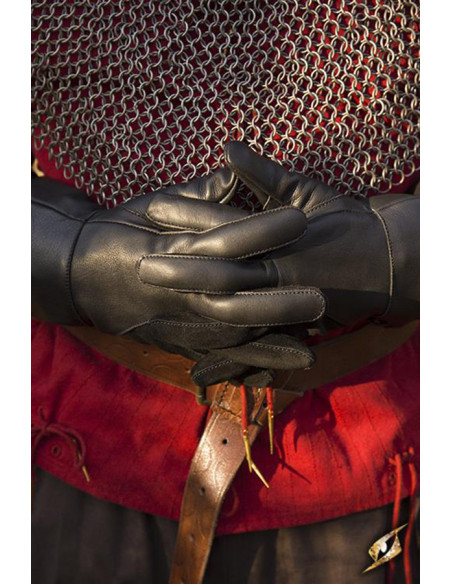 Gants médiévaux Falcon, cuir noir