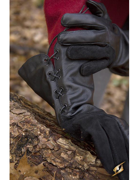 Gants médiévaux Falcon, cuir noir