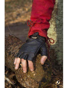 Gants celtiques en cuir noir, fermeture à boucle