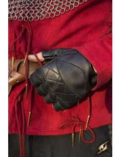 Gants celtiques en cuir noir, fermeture à boucle 2