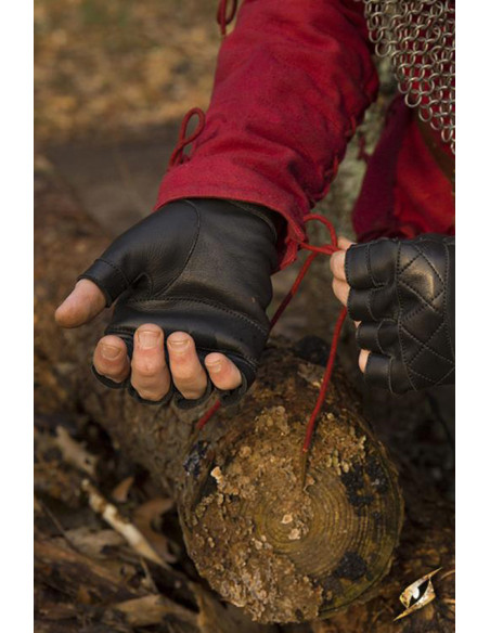 Gants celtiques en cuir noir,...