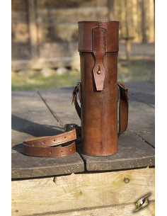 Porte-parchemin avec dragonne en cuir marron