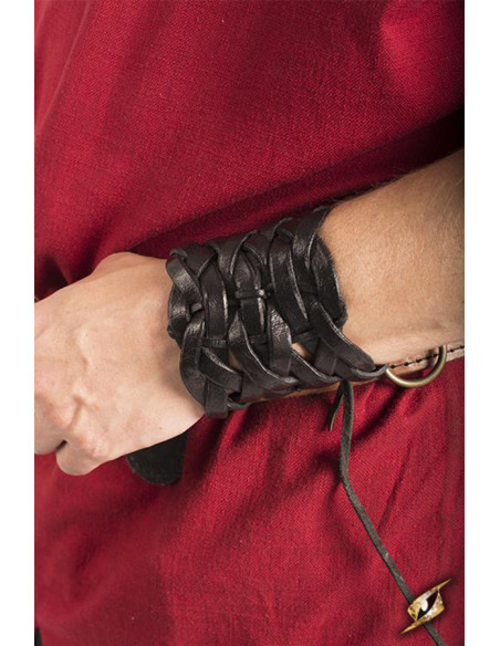 Bracelet en cuir noir tressé celtique