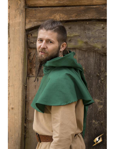 Capuche médiévale avec épaulières vertes