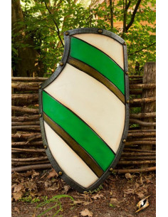 Bouclier Chevalier Médiéval Vert/Blanc en latex, 80x52 cm.