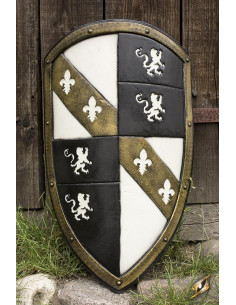 Bouclier Chevalier Médiéval Lions Blanc/Or en latex,...