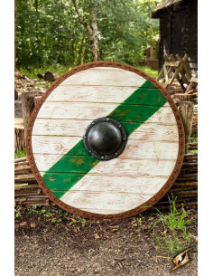 Bouclier Viking-Celtique Thegn Vert/Blanc LARP, ø 80 cm.