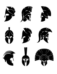 Tatouage temporaire avec 9 casques grecs et spartiates