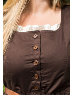 Robe paysanne médiévale Lene coton sans manches, marron 2