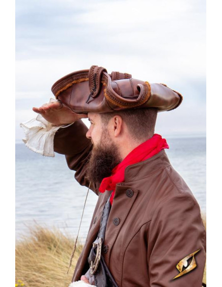 Chapeau de pirate marron en cuir...