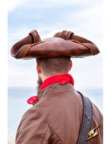 Chapeau de pirate marron en cuir...