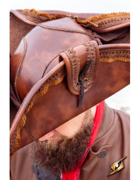 Chapeau de pirate marron en cuir...