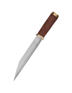 Couteau Seax lame acier carbone, fourreau daim marron