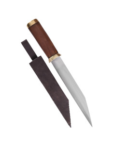 Couteau Seax lame acier carbone, fourreau daim marron 2