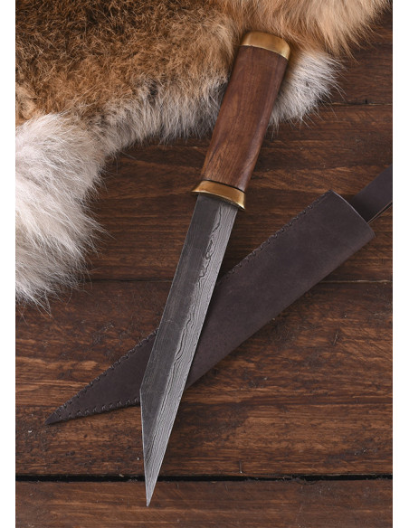 Couteau Seax lame acier damas,...