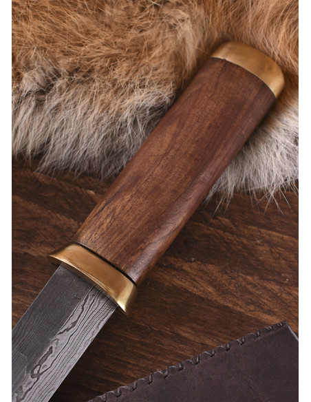 Couteau Seax lame acier damas,...