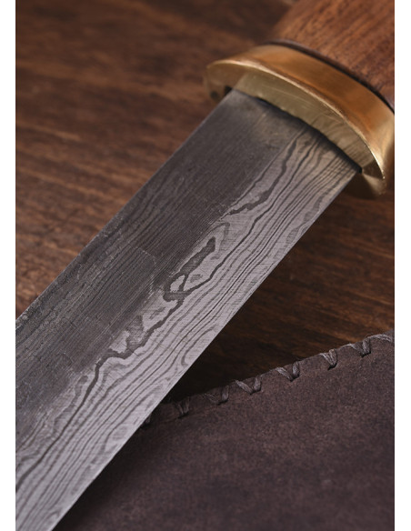 Couteau Seax lame acier damas,...