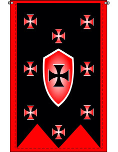 Bannière Médiévale Noir-Rouge avec Croix des Templiers