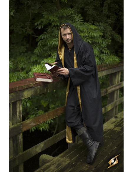 Robe de sorcier avec capuche, noir-or