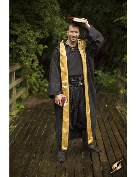 Robe de sorcier avec capuche, noir-or