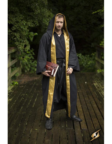Robe de sorcier avec capuche, noir-or