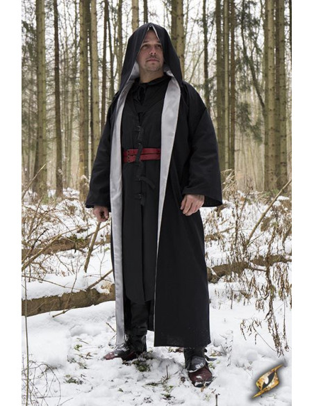 Robe de sorcier à capuche, noir-argent