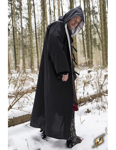 Robe de sorcier à capuche, noir-argent