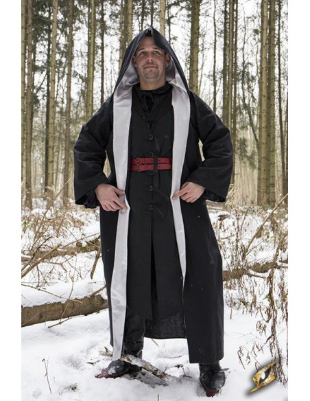 Robe de sorcier à capuche, noir-argent
