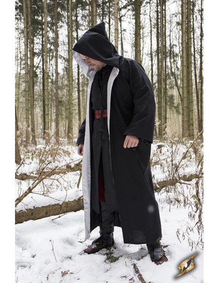 Robe de sorcier à capuche, noir-argent