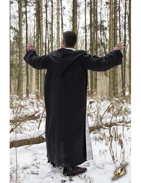 Robe de sorcier à capuche, noir-argent