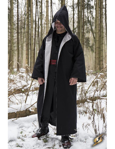 Robe de sorcier à capuche, noir-argent