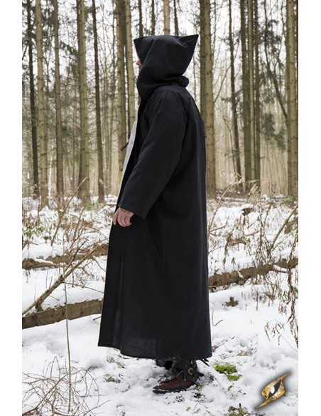 Robe de sorcier à capuche, noir-argent