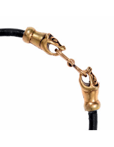 Bracelet viking en cuir marron et tête de belette bronze 2