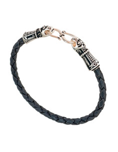 Bracelet Viking Mandermark plaqué argent sur cuir noir