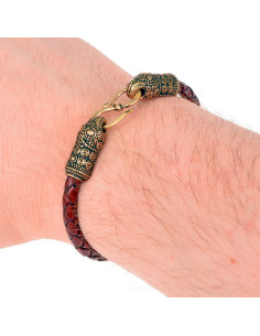 Bracelet tressé bronze Viking Terslev sur cuir marron